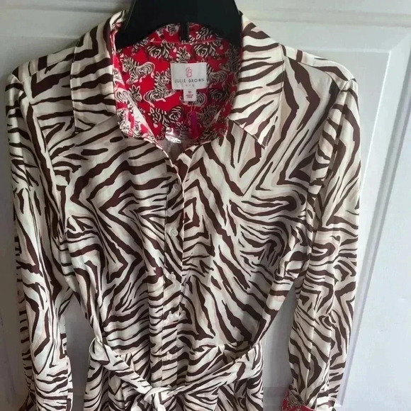 Julie Brown NYC Mary Jane Brown Rizzo Zebra Print Shirt Dress - Picture 3 of 10